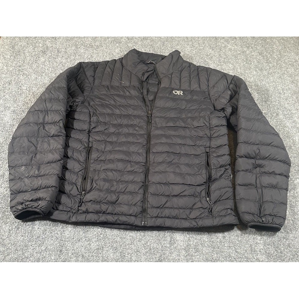 Outdoor Research Mens Médium Black Transcendent Down Jacket Full Zip *Flaws